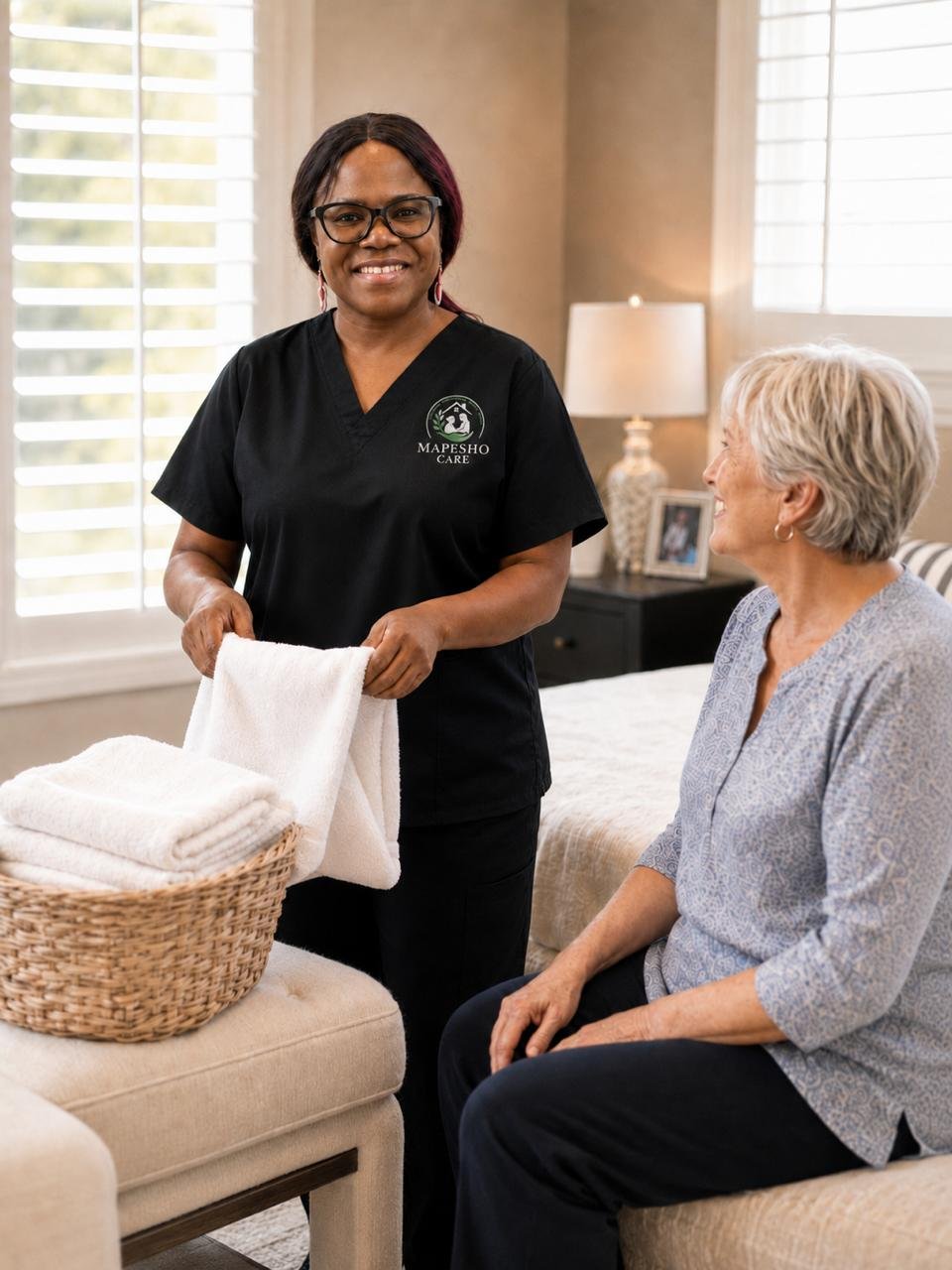 Mapesho caregiver providing thoughtful support at home